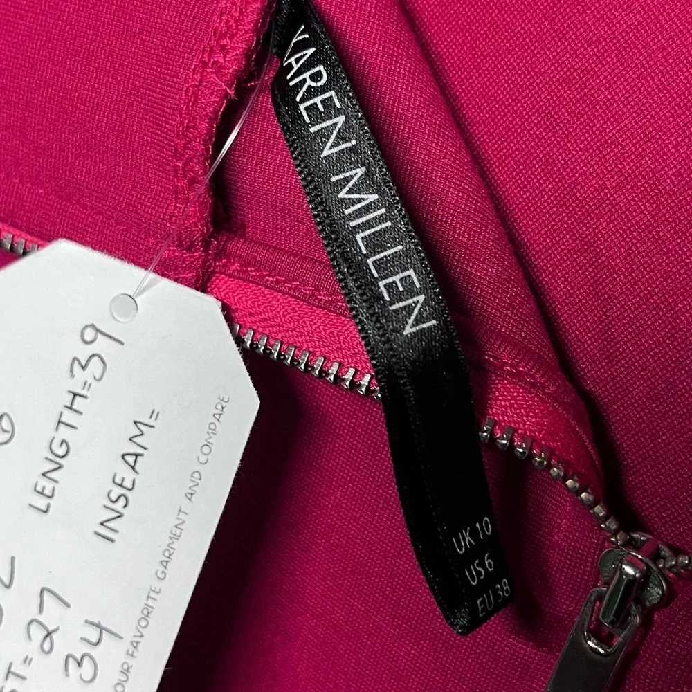 Karen Millen Dress US 6 Fuchsia Red Off Shoulder V-Neck Bodycon Midi 3853 - Picture 4 of 9